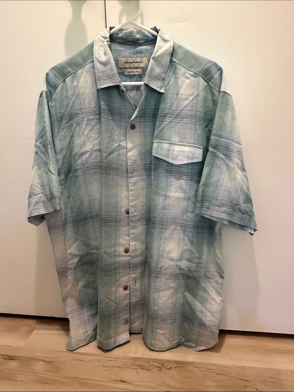 Tommy Bahama Light Teal Plaid Short Sleeve Button-Up Shirt